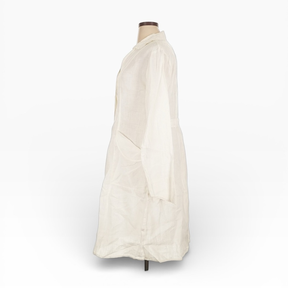 Flax Cream Long Button-Front Linen Jacket - Picture 3 of 9